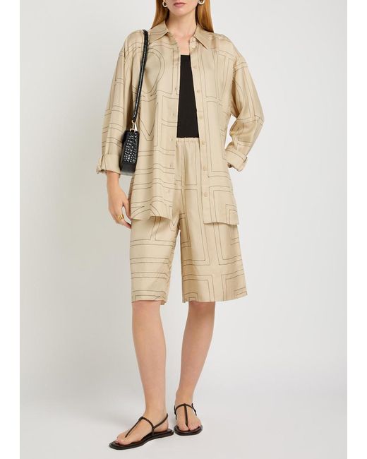 Totême Natural Logo-Monogrammed Silk Shorts