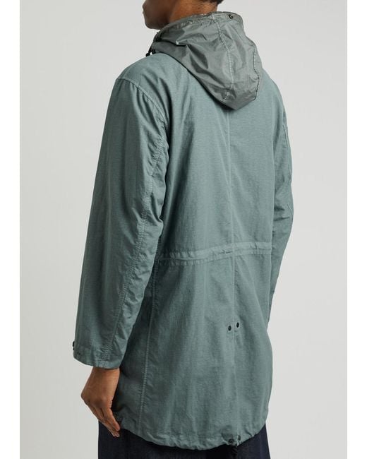 C P Company Green Goggle Hooded Coated Nylon Parka for men