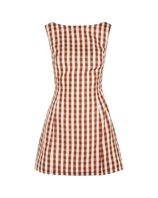 Faithfull The Brand White Sofia Checked Linen Mini Dress