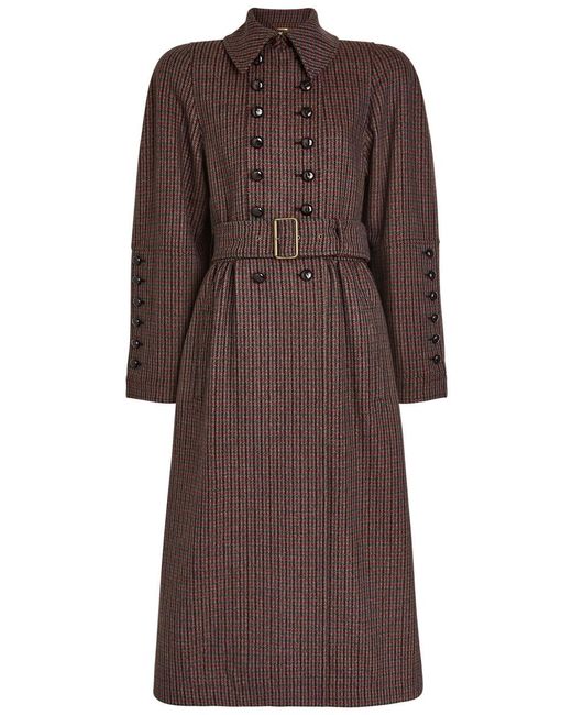 Chloé Brown Houndstooth Double-Breasted Belted Wool Coat