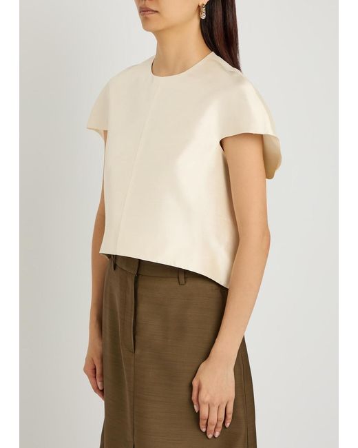 Heirlome Natural Lulu Cropped Slubbed Silk Top