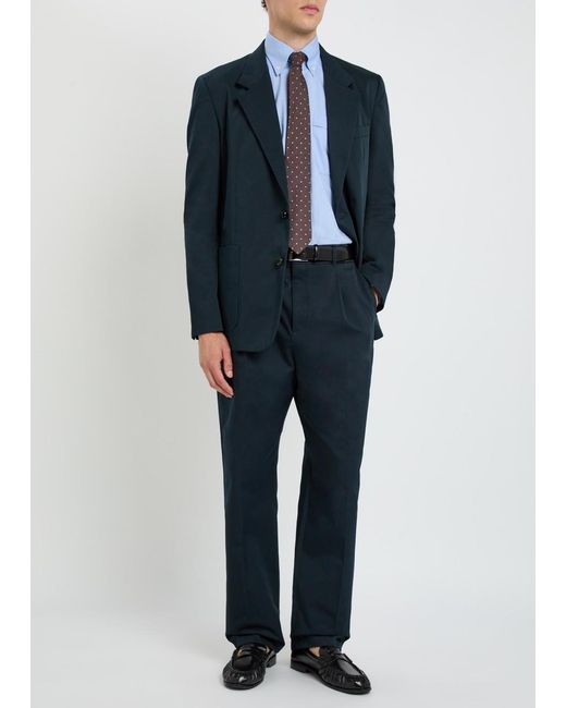 Valentino Blue Logo-Embroidered Cotton Gabardine Trousers for men