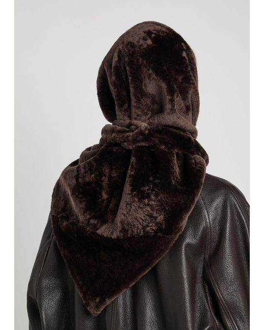 Nour Hammour Black Shearling Head Scarf