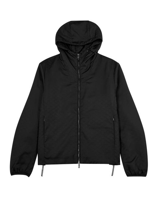 Emporio Armani Logo-jacquard Hooded Nylon Jacket in Black for Men | Lyst