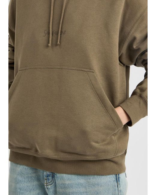 Saint Laurent Green Logo-Embroidered Hooded Cotton Sweatshirt