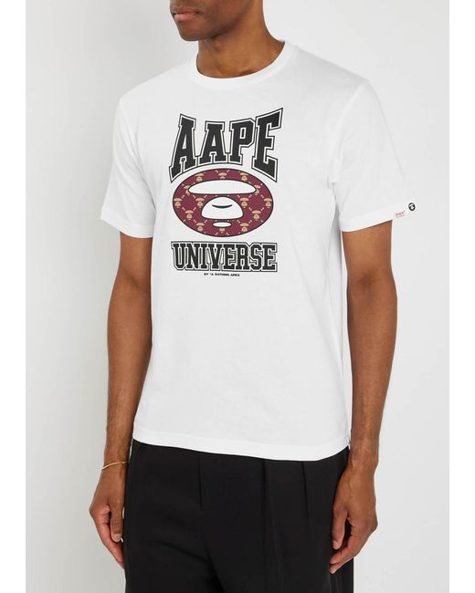 Aape White Moonface Universe Printed Cotton T-Shirt for men