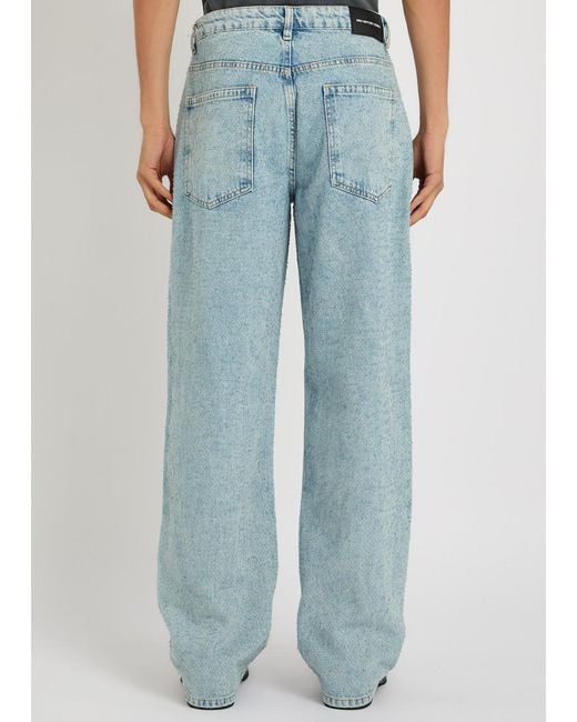 MKI Miyuki-Zoku Blue Twisted Weave Textured Wide-Leg Jeans for men