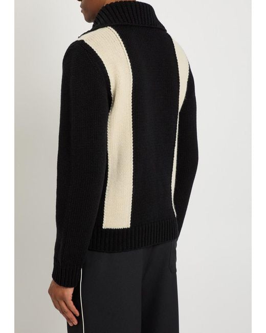 Valentino Garavani Black Logo-Intarsia Wool Cardigan for men