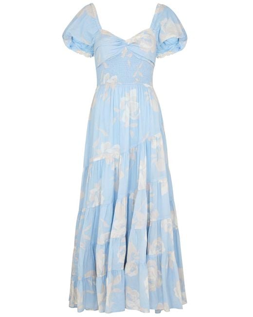 Free People Blue Sundrenched Printed Cotton Maxi Dress