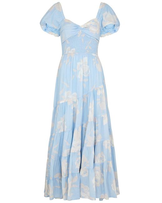 Free People Blue Sundrenched Printed Cotton Maxi Dress