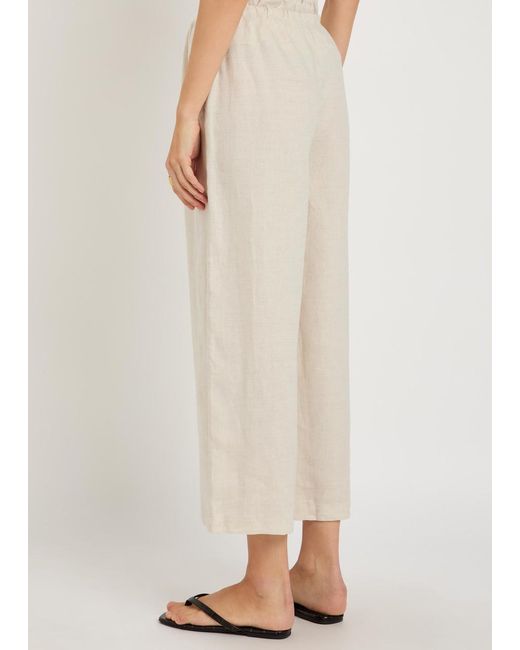 Staud Natural Mateo Cropped Wide-Leg Linen Trousers