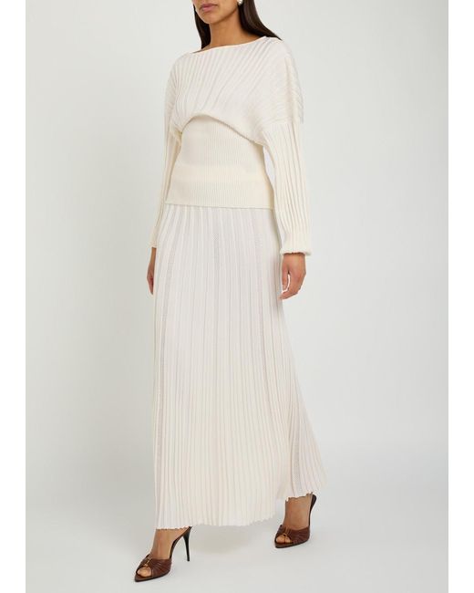 Balmain Natural Ribbed Batwing Knit Top