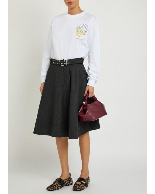 Ganni Black Belted Twill Midi Wrap Skirt