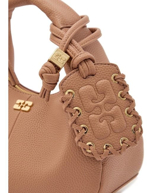 Ganni Brown Hobo Mini Grained Leather Top Handle Bag