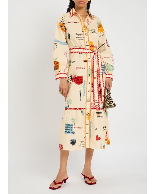 Never Fully Dressed Natural Poema Cotton-Blend Maxi Shirt Dress