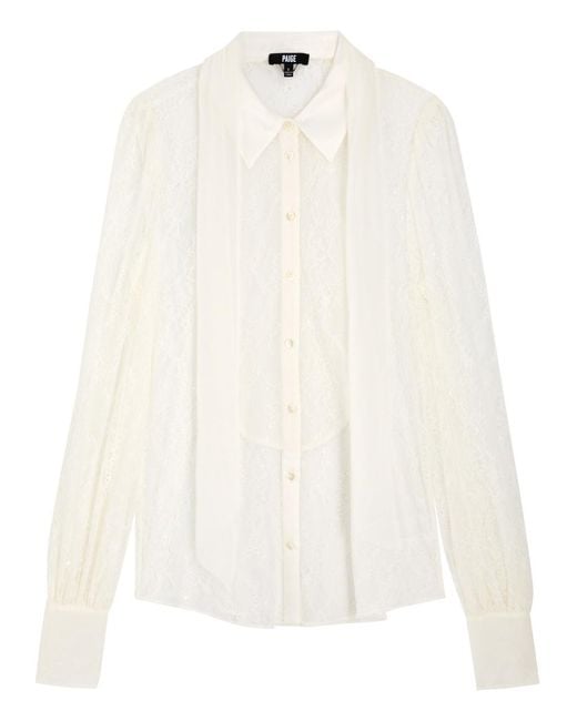 PAIGE White Mindel Sheer Lace Blouse