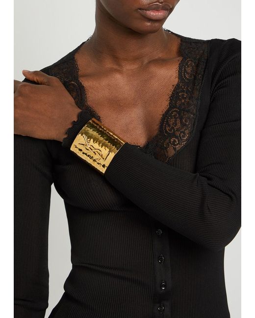 Saint Laurent Natural Logo Hammered Cuff