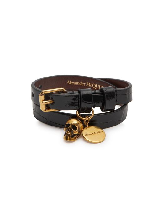 Alexander McQueen Black Double Wrap Leather Bracelet