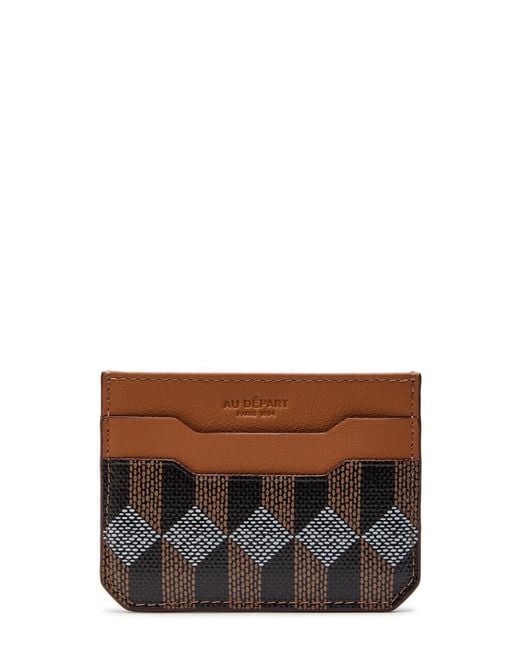 AU DEPART Brown Patterned Leather Card Holder for men
