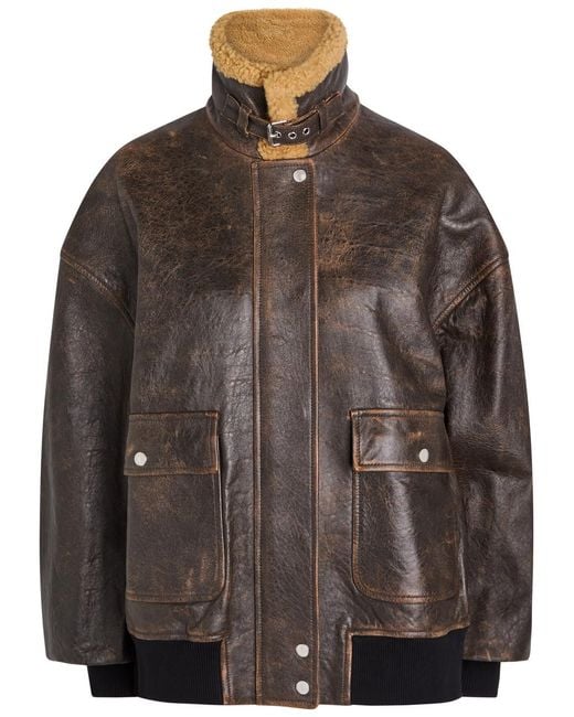 Khaite Brown Sandor Shearling-Collar Leather Jacket