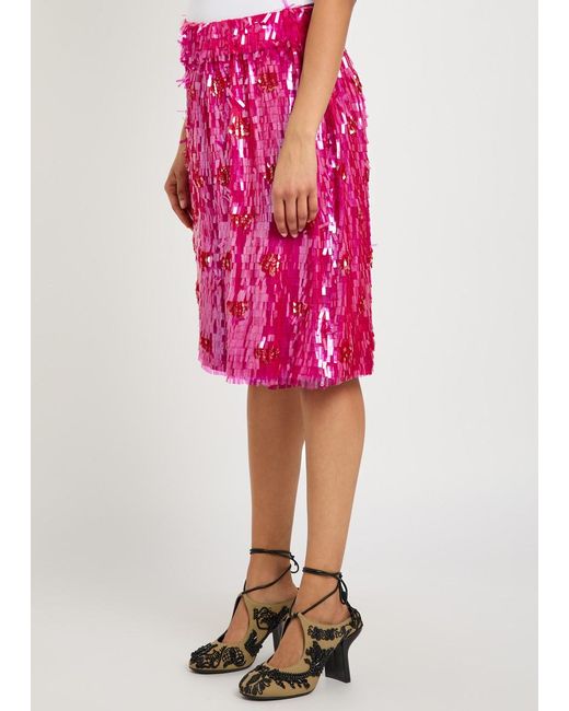 Dries Van Noten Red Pomy Sequin-Embellished Polka-Dot Silk Shorts