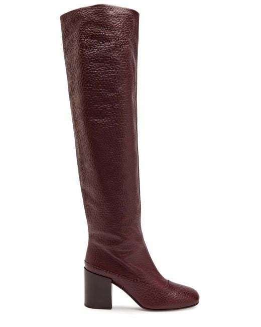 Dries Van Noten Red 75 Grained Leather Over-The-Knee Boots