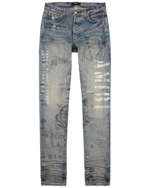 Amiri Denim Military Stencil Printed Skinny Jeans in Denim (Blue) for ...