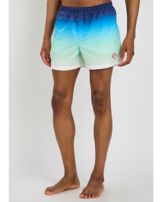 Casablanca Blue Degradé Logo-Print Shell Swim Shorts for men