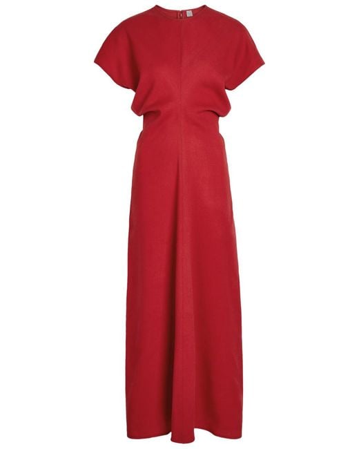 Totême Red Fitted-Waist Wool Midi Dress