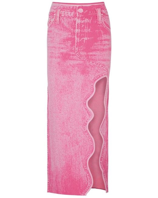 Ph5 Pink Lily Denim-effect Stretch-knit Midi Skirt