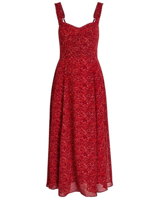 Reformation Red Lela Floral-Print Georgette Midi Dress