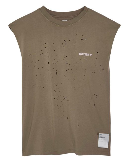 Satisfy Brown Mothtech Muscle Distressed Cotton T-Shirt for men
