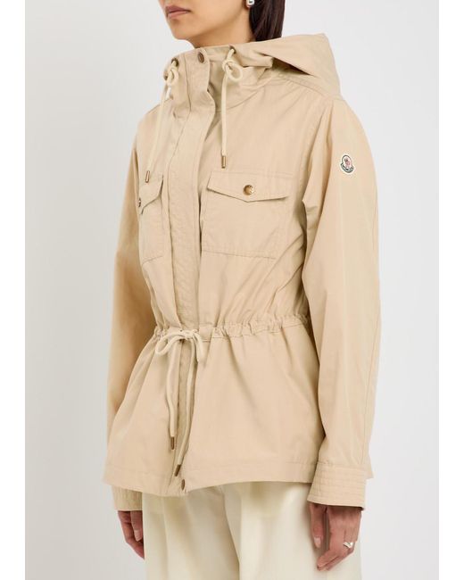 Moncler Natural Serin Hooded Drawstring Waxed Poplin Parka Jacket
