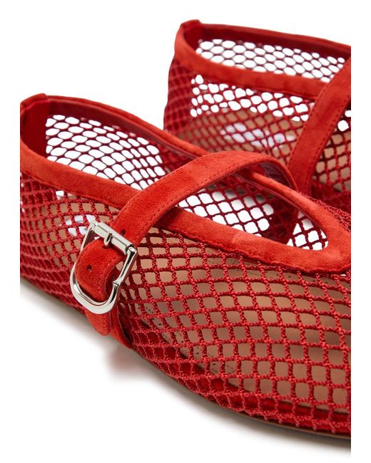 Alaïa Red Mesh And Suede Ballet Flats