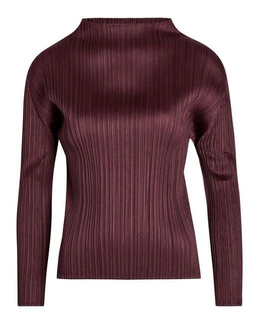 Pleats Please Issey Miyake Purple Pleated Mock-Neck Woven Top