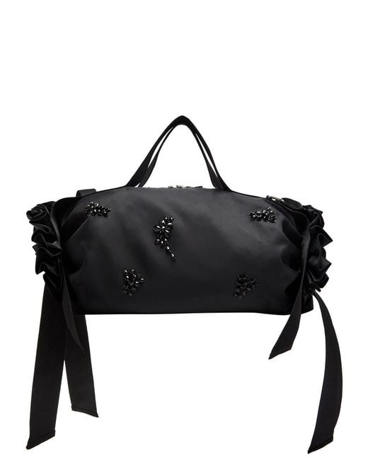Simone Rocha Black Double Ribbon Rosette Nylon Top Handle Bag