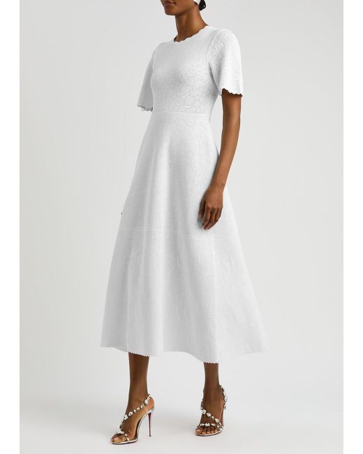 Needle & Thread White Pointelle-Knit Midi Dress