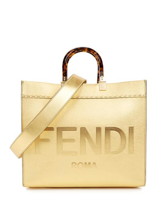 Fendi Sunshine Gold Logo Leather Tote in Metallic Lyst UK