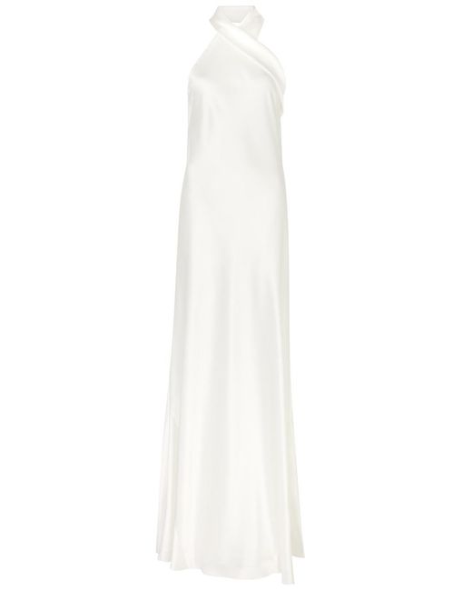 Galvan White Pandora Bridal Halterneck Satin Gown