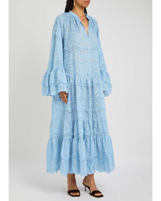 Lug Von Siga Blue Donna Ruffled Cotton-Blend Maxi Dress