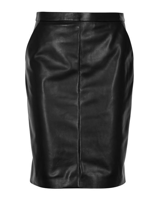 Saint Laurent Black Leather Midi Skirt
