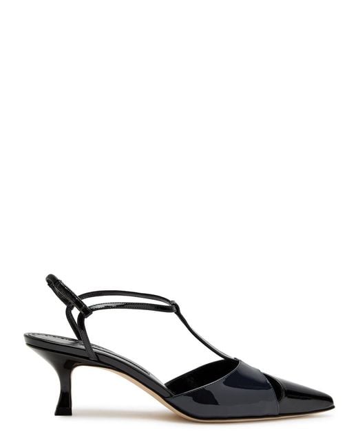 Manolo Blahnik Black Turgimod 50 Patent Leather Slingback Pumps