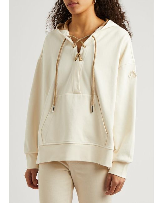 Moncler Natural Lace-up Hooded Cotton-blend Sweatshirt