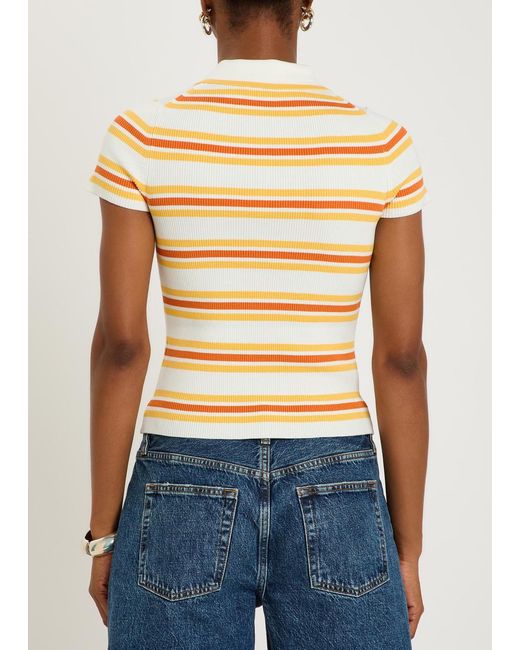 Jonathan Simkhai Yellow Luka Striped Cotton-Blend Polo Top