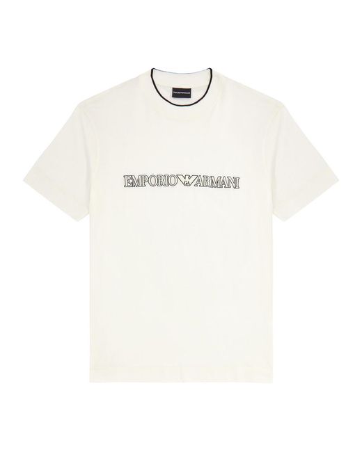 Emporio Armani White Logo-embroidered Jersey T-shirt for men