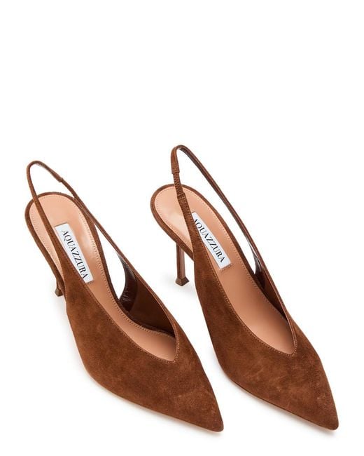 Aquazzura Brown Voltaire 85 Suede Slingback Pumps