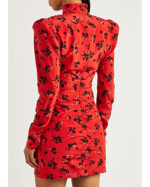 Alessandra Rich Red Floral-print Silk Mini Dress