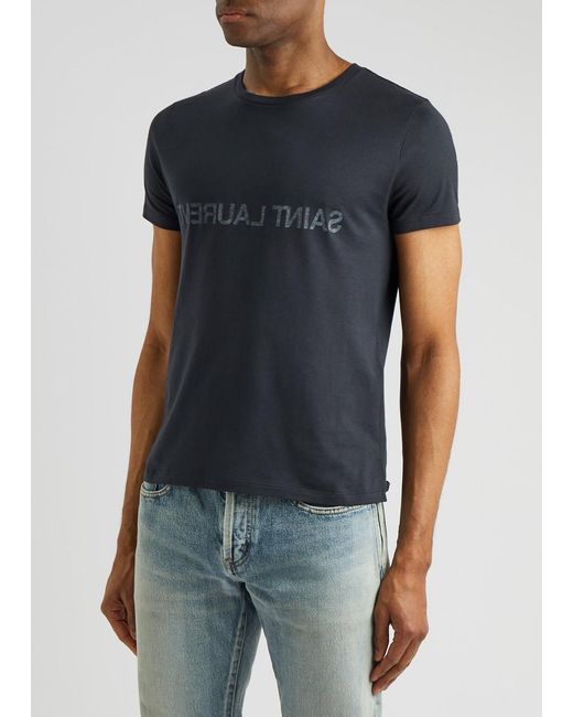 Saint Laurent Blue Logo-print Cotton T-shirt for men