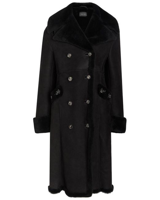 Simone Rocha Black Double-Breasted Shearling Coat