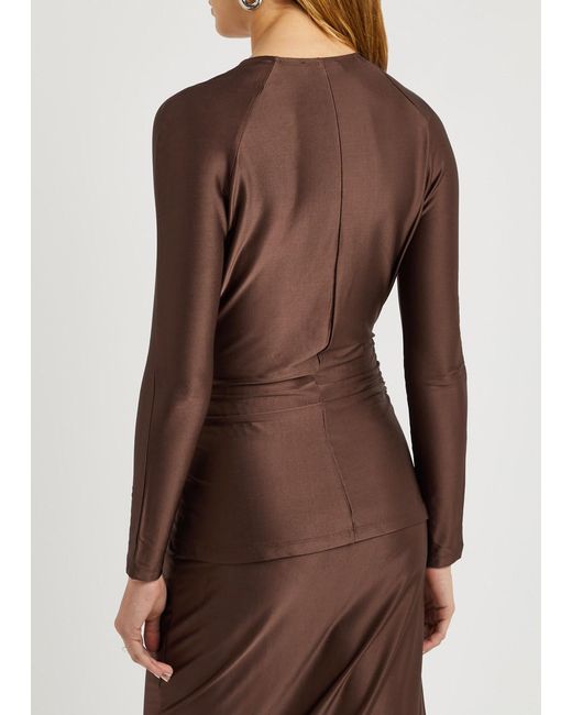 Rabanne Brown Ruched Satin-jersey Wrap Top